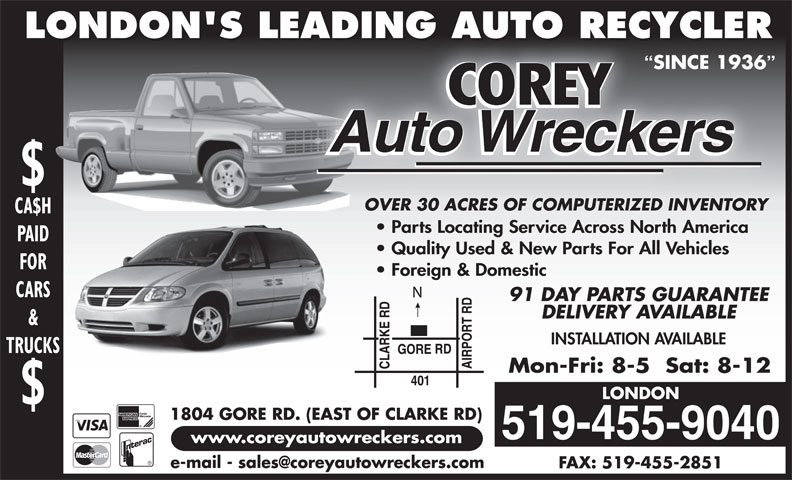 Corey Auto Wreckers (519-455-9040) - Display Ad